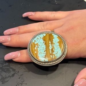 Turquoise, sterling, silver, large, round ring